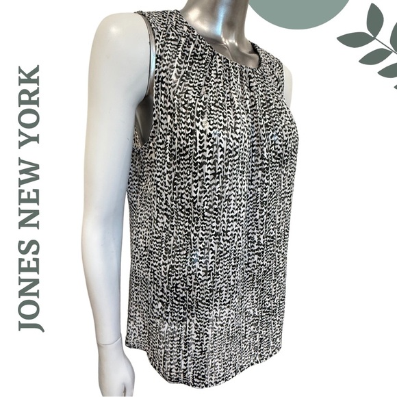 🛍️3/$40 Jones New York Black White Abstract Print Sleeveless Top  Size 8 - Picture 3 of 7